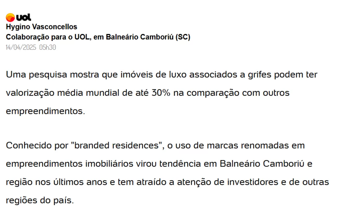 BOL ECONOMIA: Imóveis de luxo associados a grifes têm valorização de 30%, diz pesquisa