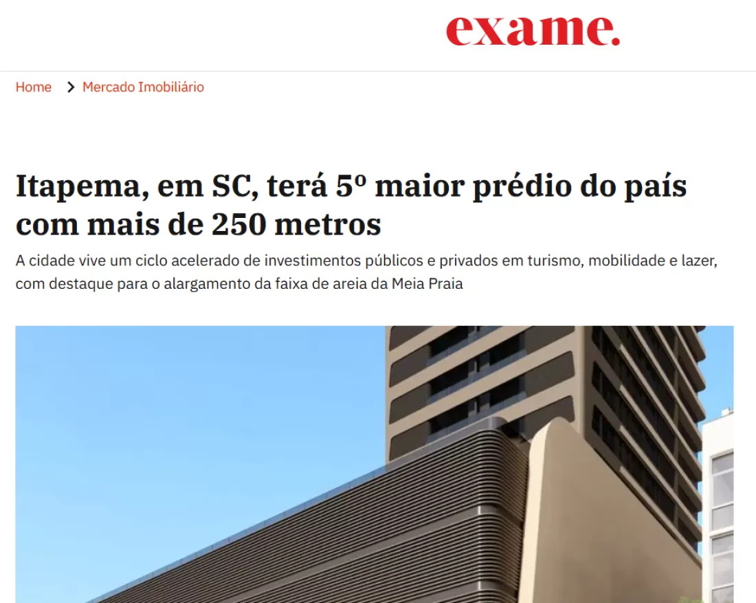 EXAME: Itapema, em SC, terá o 5º maior prédio do país com mais de 250m