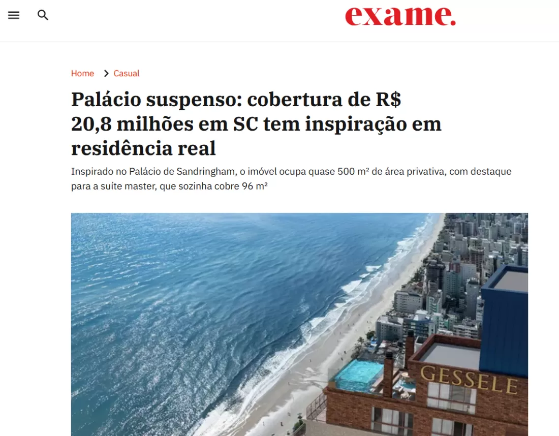 EXAME: Palácio suspenso: cobertura de R$ 20,8 milhões em SC tem inspiração em residência real  