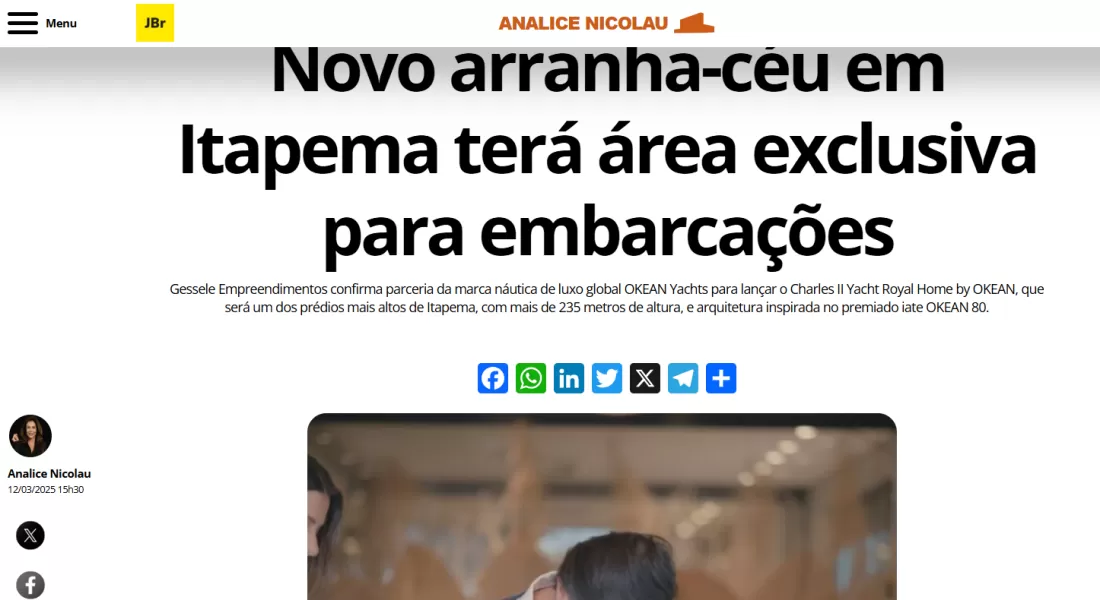 JORNAL DE BRASÍLIA: Novo arranha-céu em Itapema terá área exclusiva para embarcações