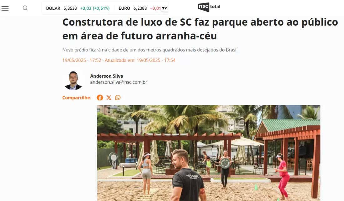 NSC TOTAL: Construtora de luxo de SC faz parque aberto ao público em área de futuro arranha-céu