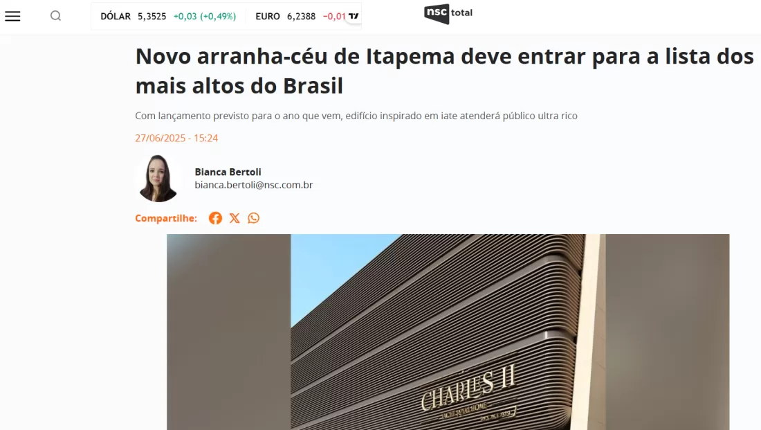 NSC TOTAL: Novo arranha-céu de Itapema deve entrar para a lista dos mais altos do Brasil