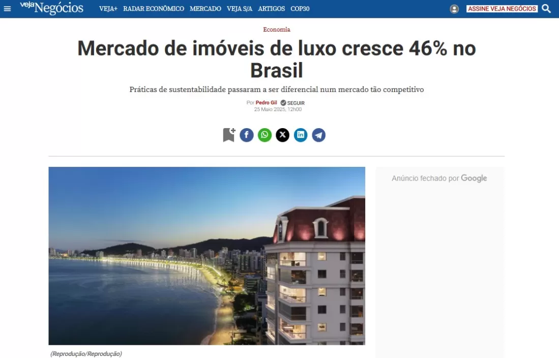 VEJA NEGÓCIOS: Mercado de Imóveis de Luxo crescem 46% no Brasil