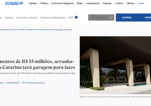 ESTADÃO IMÓVEIS: Com apartamentos de R$ 15 milhões, arranha-céu em Santa Catarina terá garagem náutica
