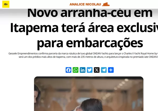 JORNAL DE BRASÍLIA: Novo arranha-céu em Itapema terá área exclusiva para embarcações
