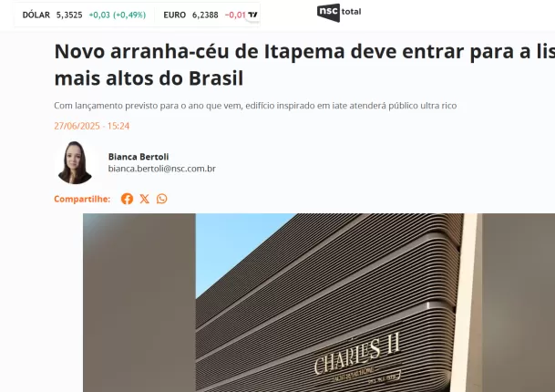 NSC TOTAL: Novo arranha-céu de Itapema deve entrar para a lista dos mais altos do Brasil