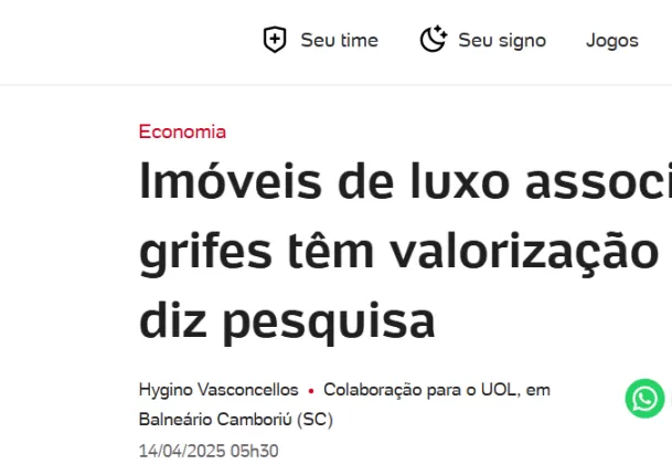 UOL ECONOMIA: Imóveis de luxo associados a grifes têm valorização de 30%, diz pesquisa